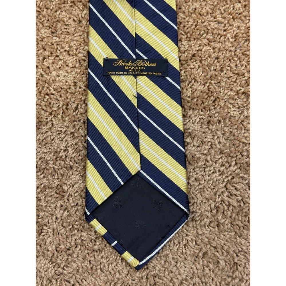 Necktie 100% Silk Brooks Brothers Makers Made In USA Yellow Blue White Striped - Picture 2 of 5